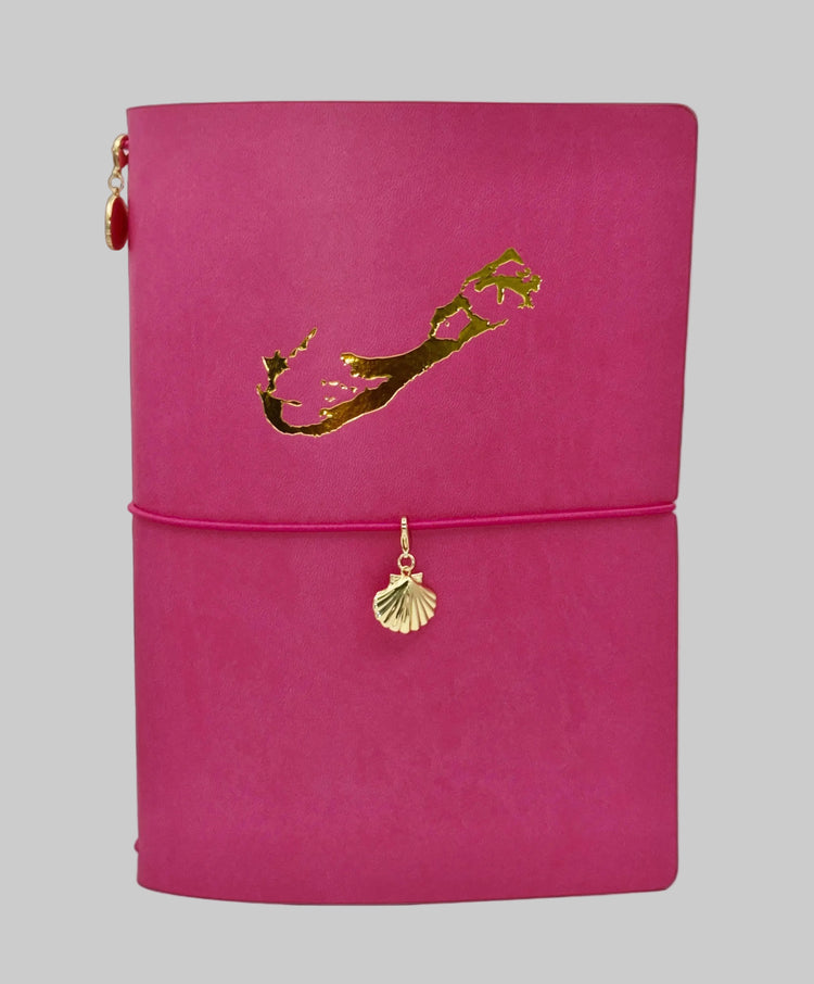 Pink Bermuda Reusable Journal — Gold Bermuda Map Edition