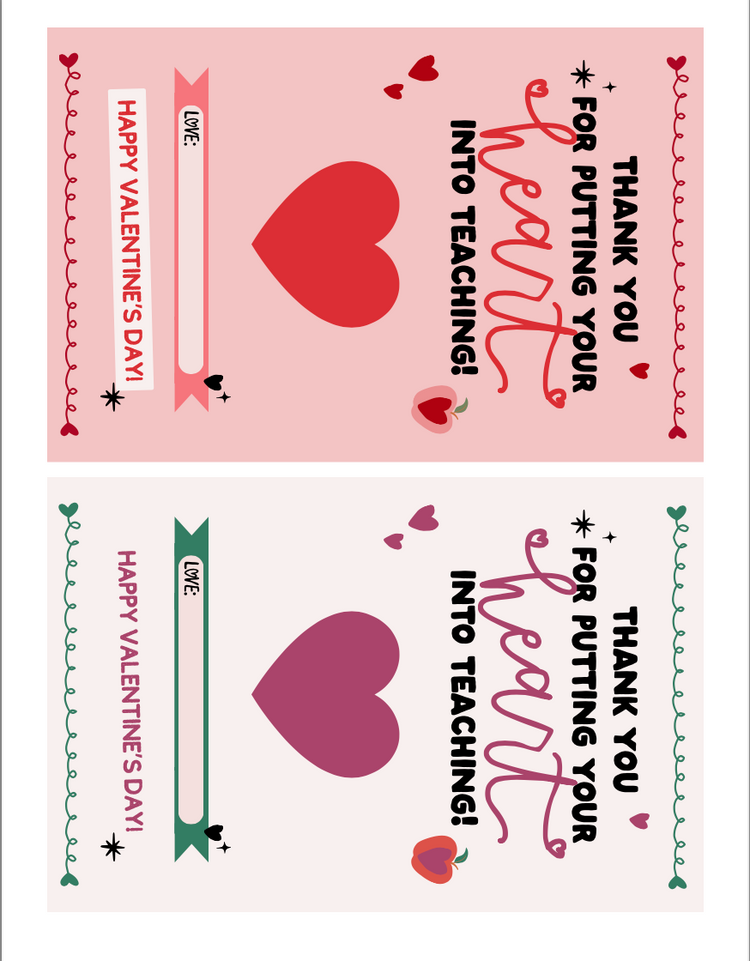 Printable Valentine's Day Bundle – Love Jar, Teacher Valentine, and Love Notes